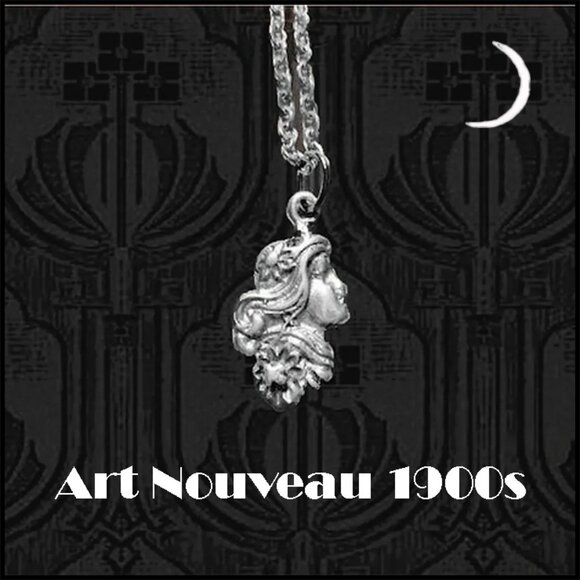 Antique Jewelry - Antique Art Nouveau Necklace 925 Silver Cameo Pendant, Dainty Vintage Chain